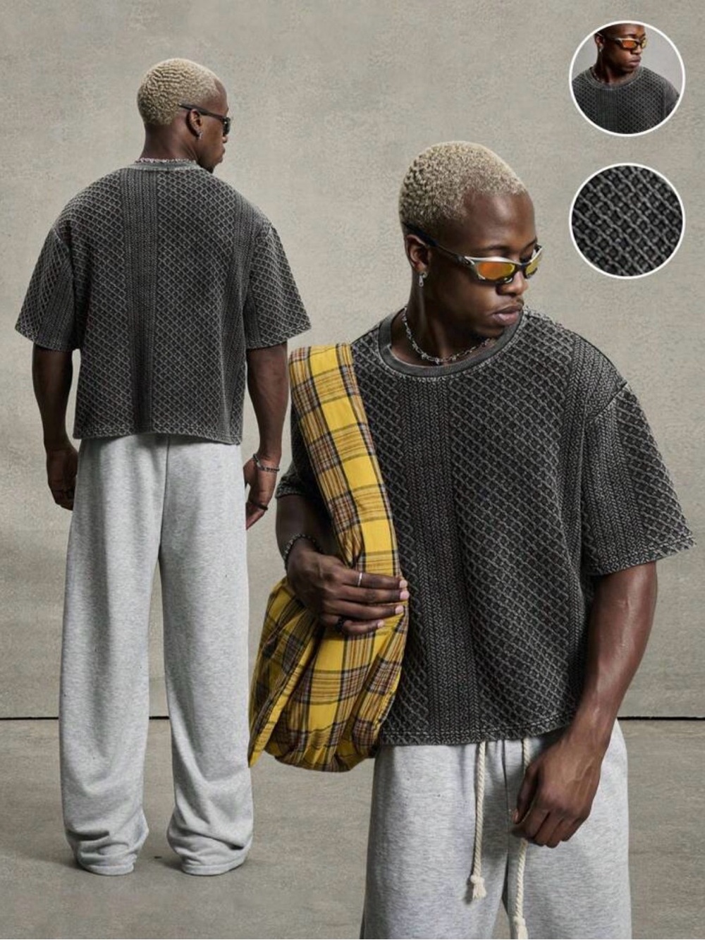 Unisex Short Sleeve Baggy Textured Tee - Charcoal